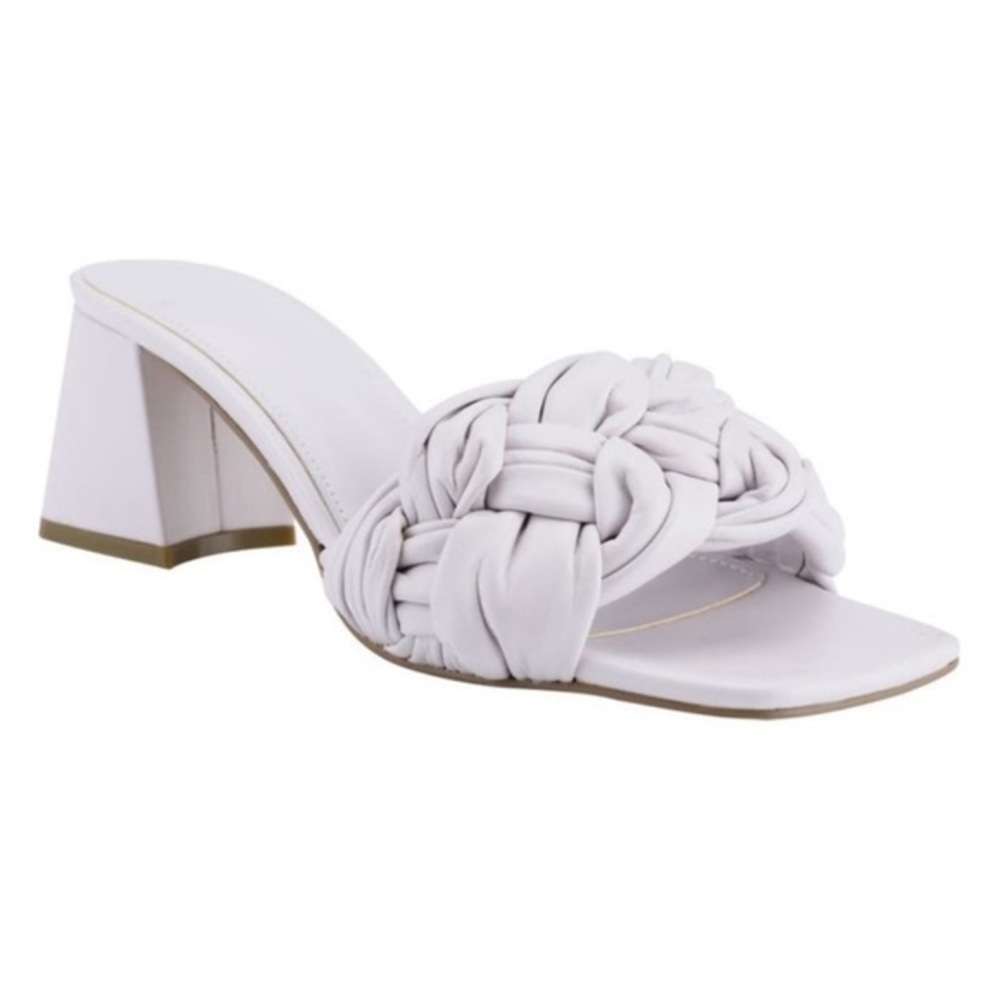 Marc Fisher LTD Leather White/Grey Cerita Slide Heel Sandals Nude Bottom